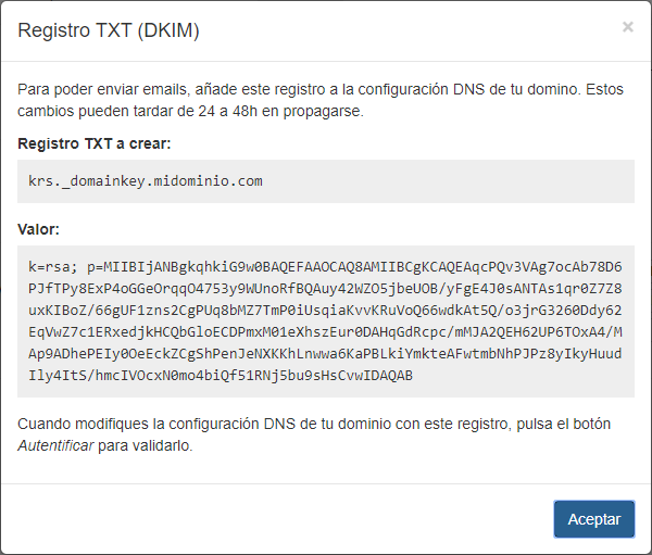 Autentificar dominio DKIM - Mensagia