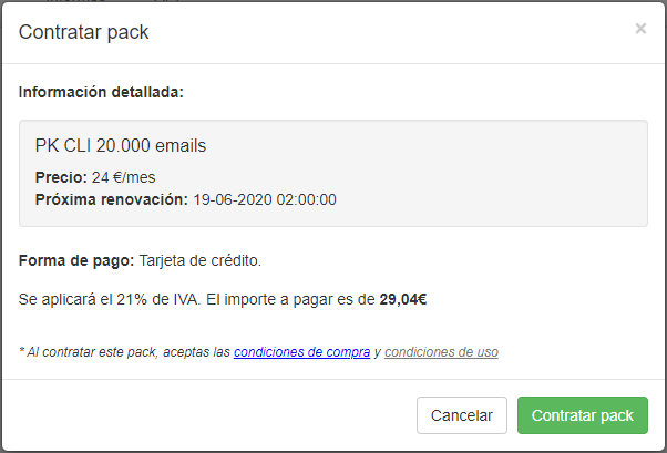 Packs para clientes - Contratar pack - Mensagia